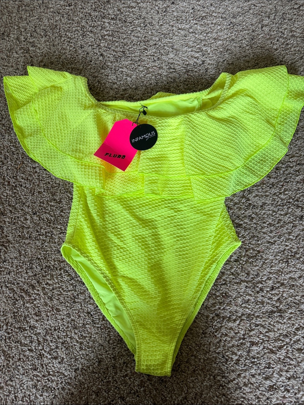 Infamous Neon Yellow Ruffled One-Piece Swimsuit